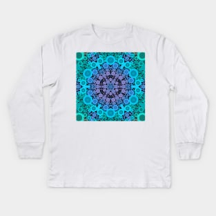 Dot Mandala Flower Blue Green and Purple Kids Long Sleeve T-Shirt